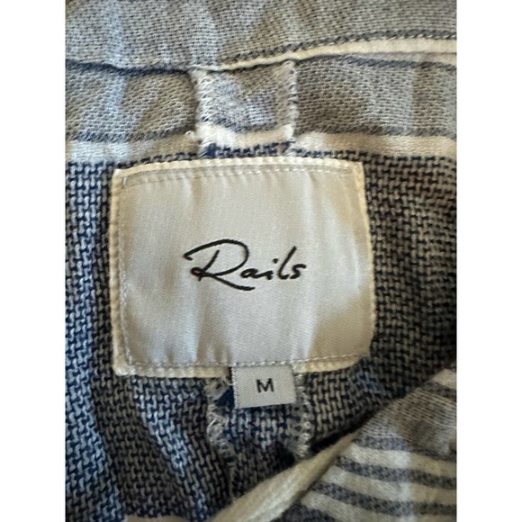 Women M Rails Lily Athens Stripe Blouse Top Shirt Long Slv Blue Rayon Lace-Up - Picture 5 of 5